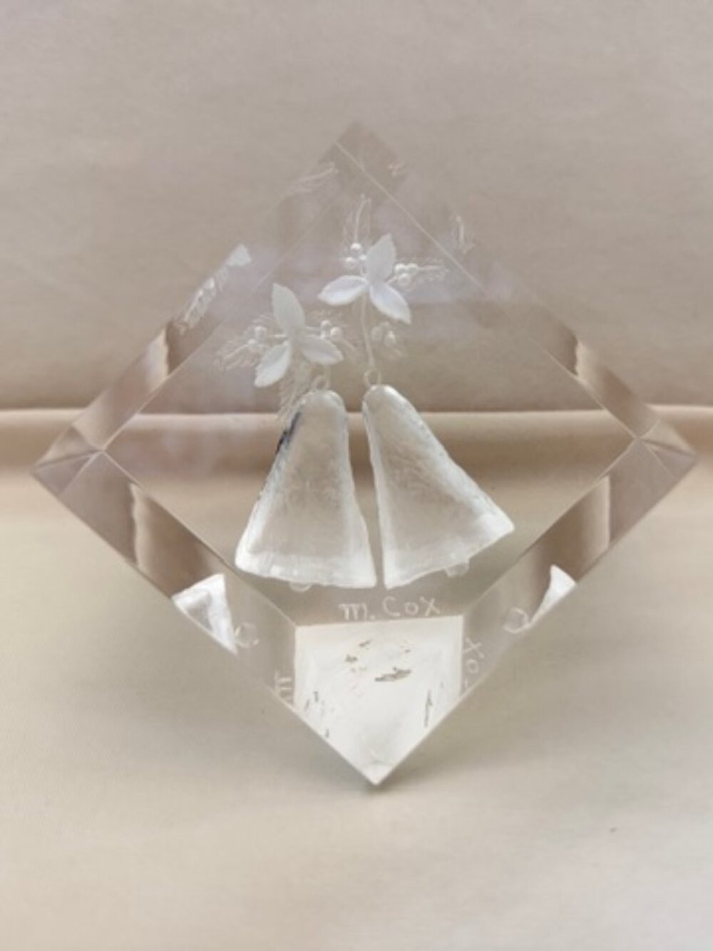 Vintage Carved Acrylic Block Paperweight